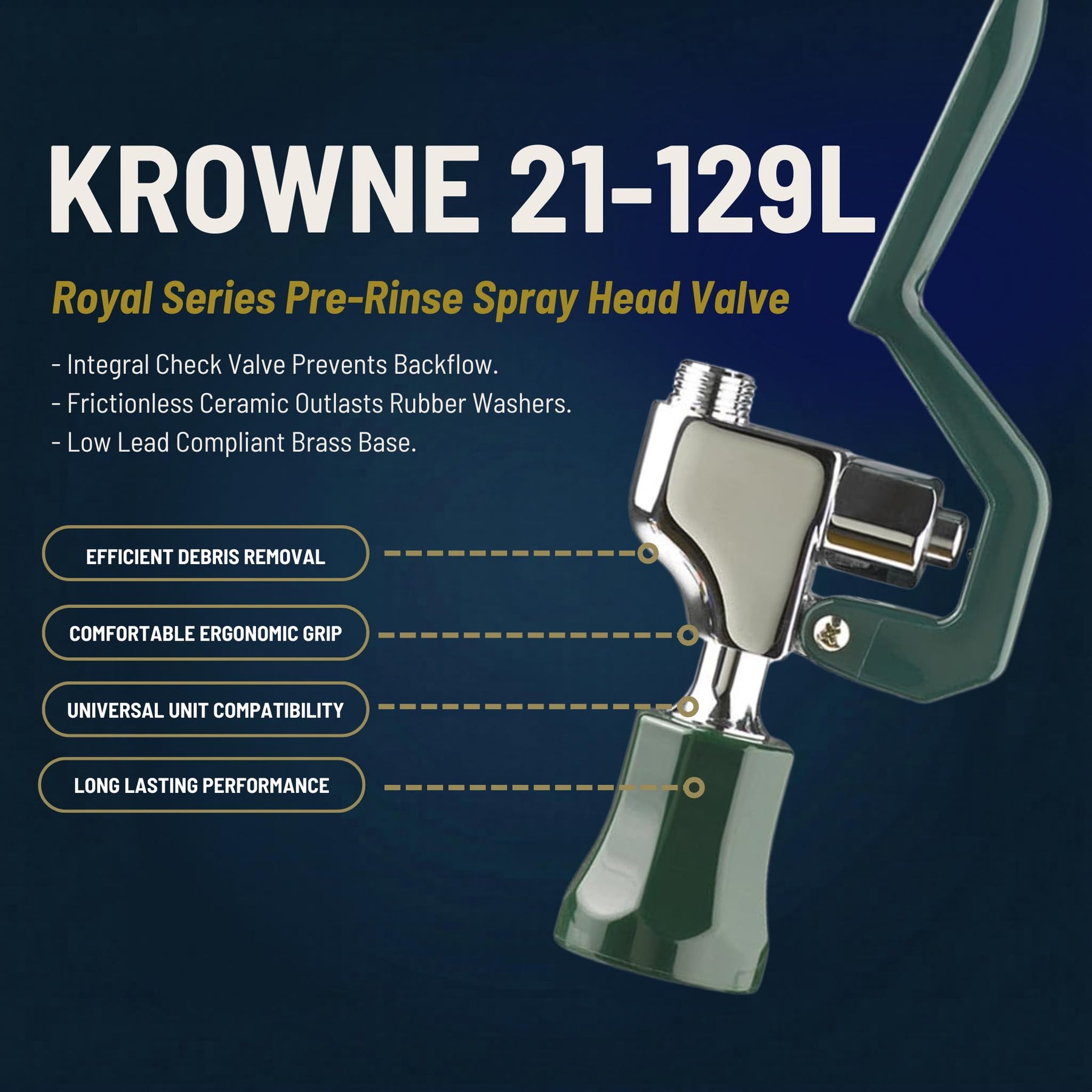 Krowne 21-129L Royal Series Pre-Rinse Spray Head Valve, Fits All Krowne Pre-Rinse Units, Ergonomic Design, Green view 2