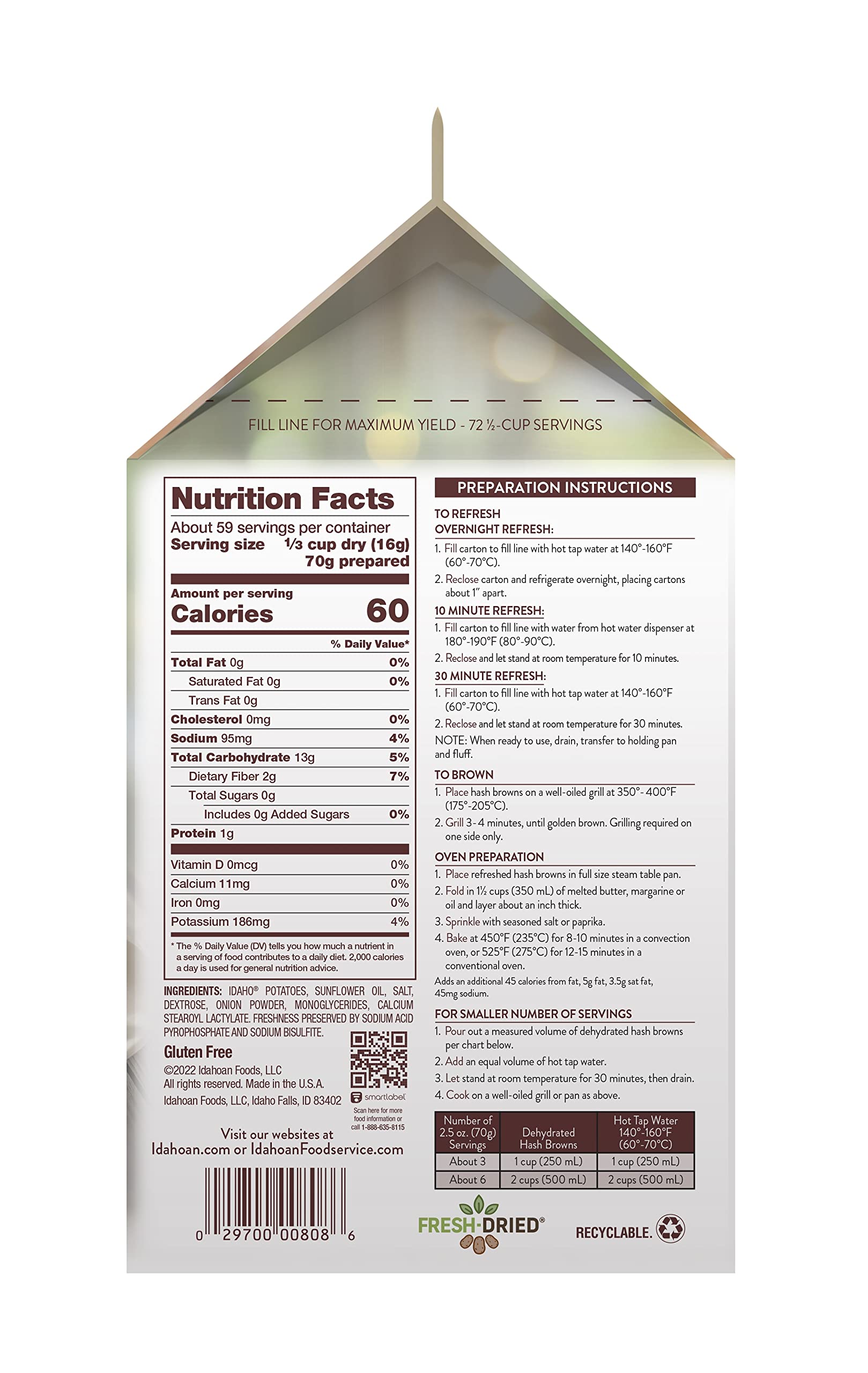Idahoan Fresh Cut Premium Hashbrowns, 100% Real Idaho® Potatoes, Gluten-Free, 2.125 Pound (Pack of 6) view 2