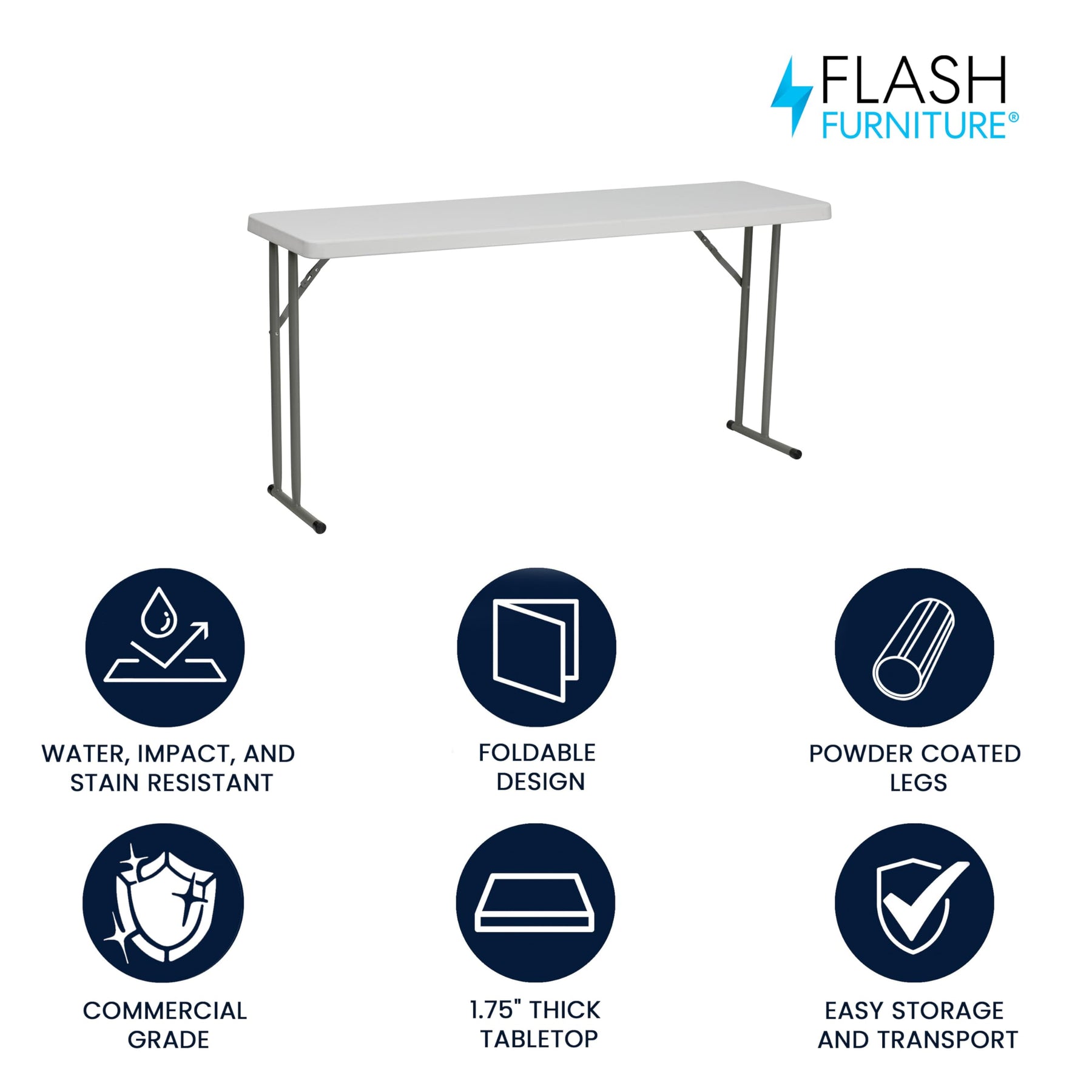 Flash Furniture 5 ft Plastic Folding Training Table, Granite White view 2