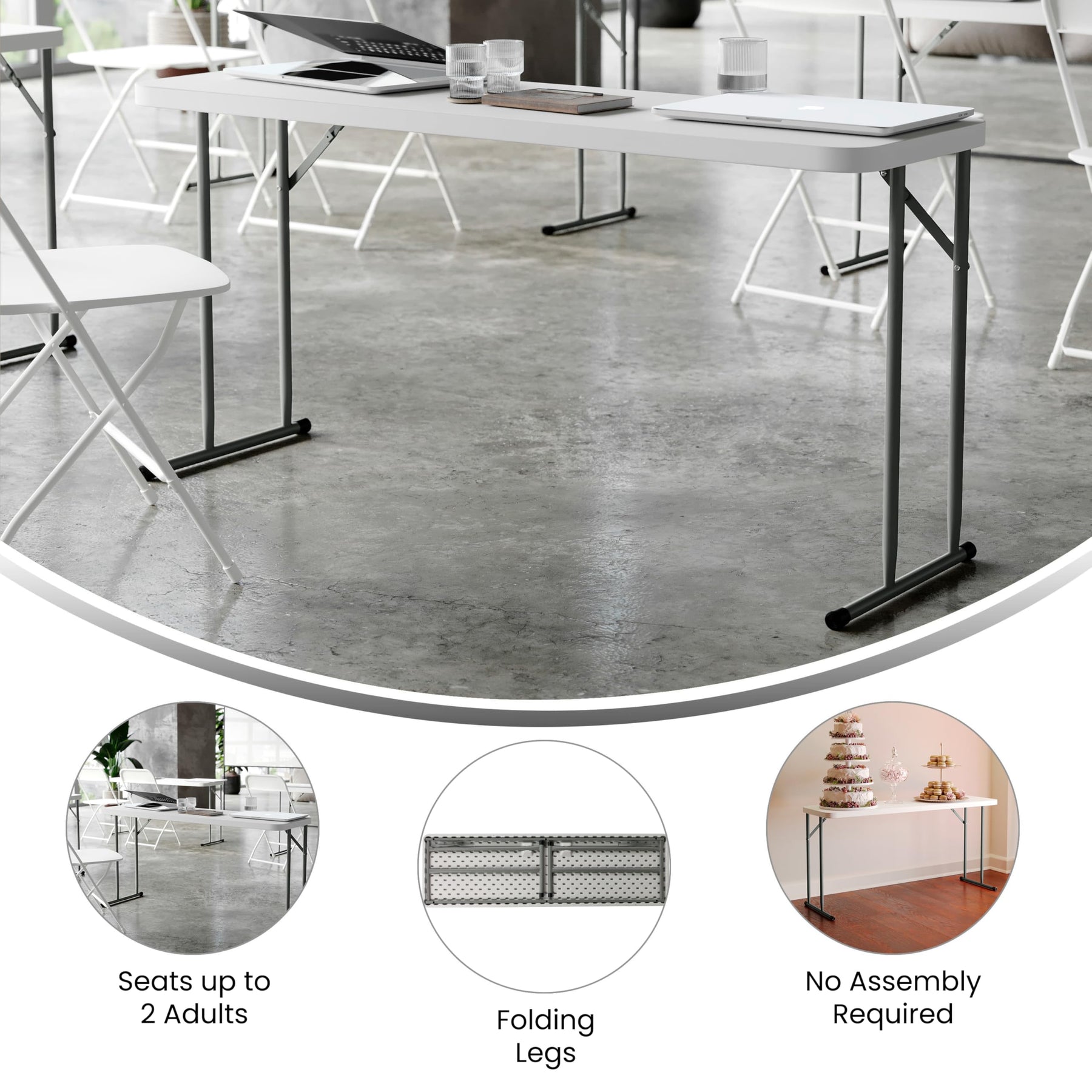 Flash Furniture 5 ft Plastic Folding Training Table, Granite White view 4