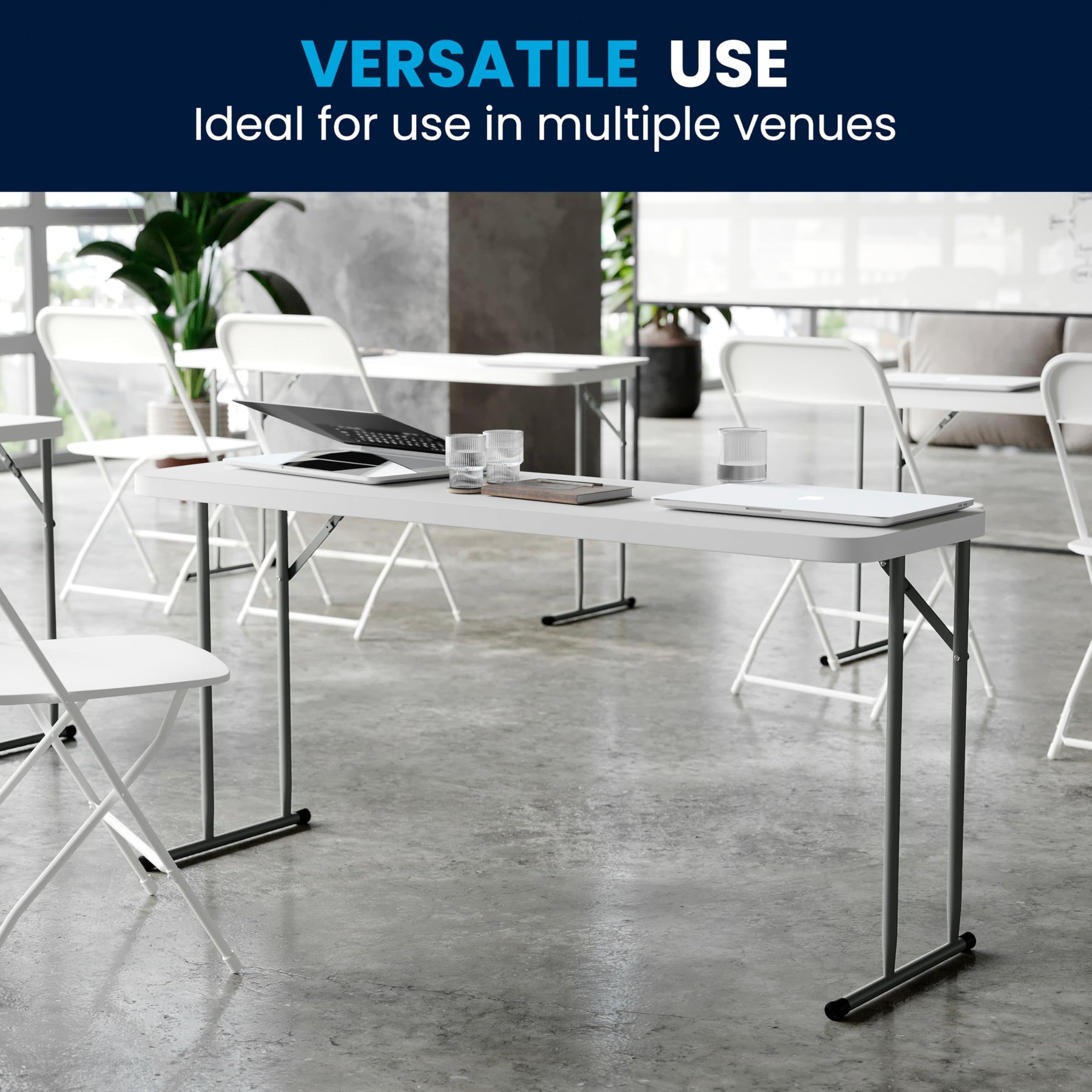 Flash Furniture 5 ft Plastic Folding Training Table, Granite White view 6
