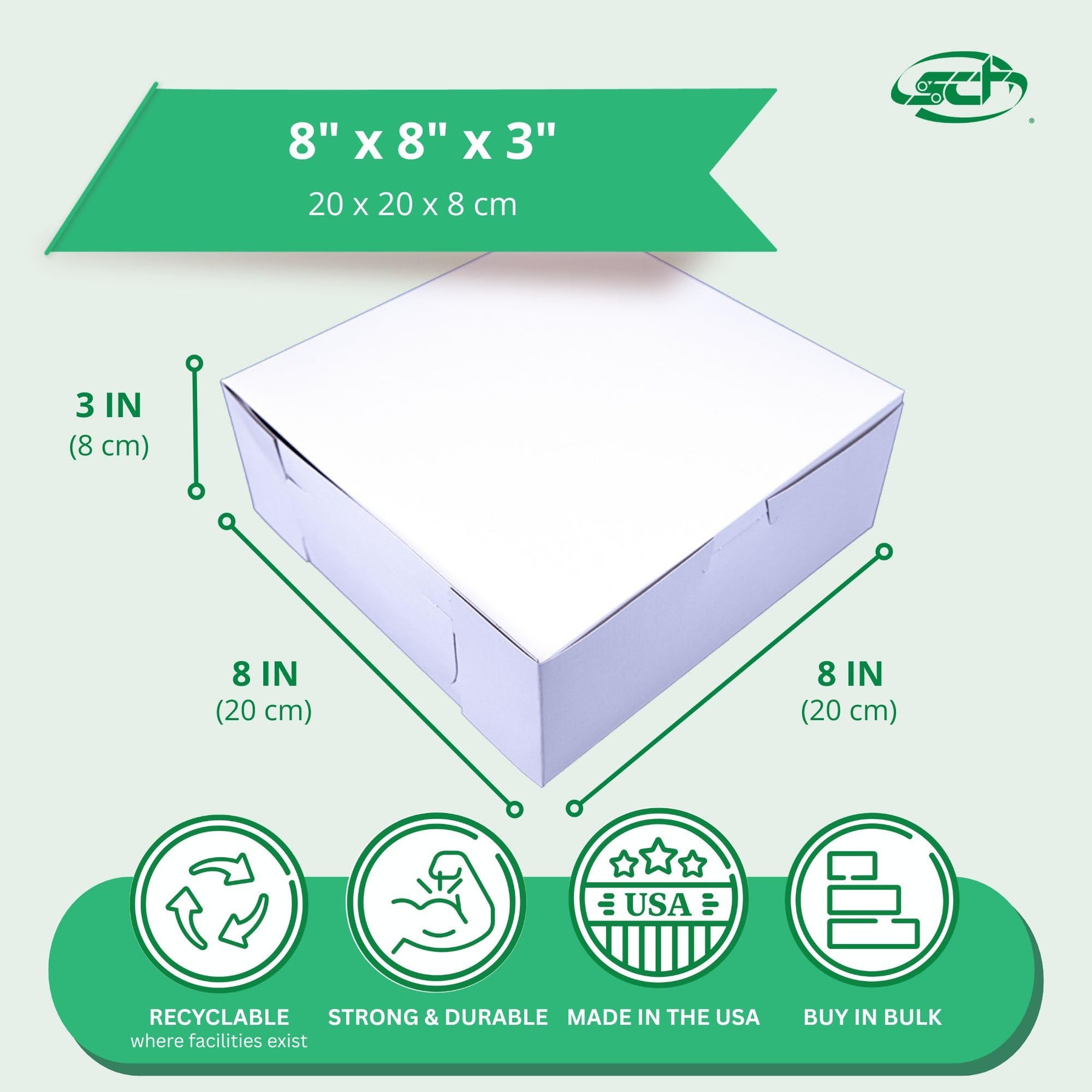 SCT White One-Piece Non-Window Bakery Boxes, 8 x 5 x 3, White, Paper, 250/Carton view 2