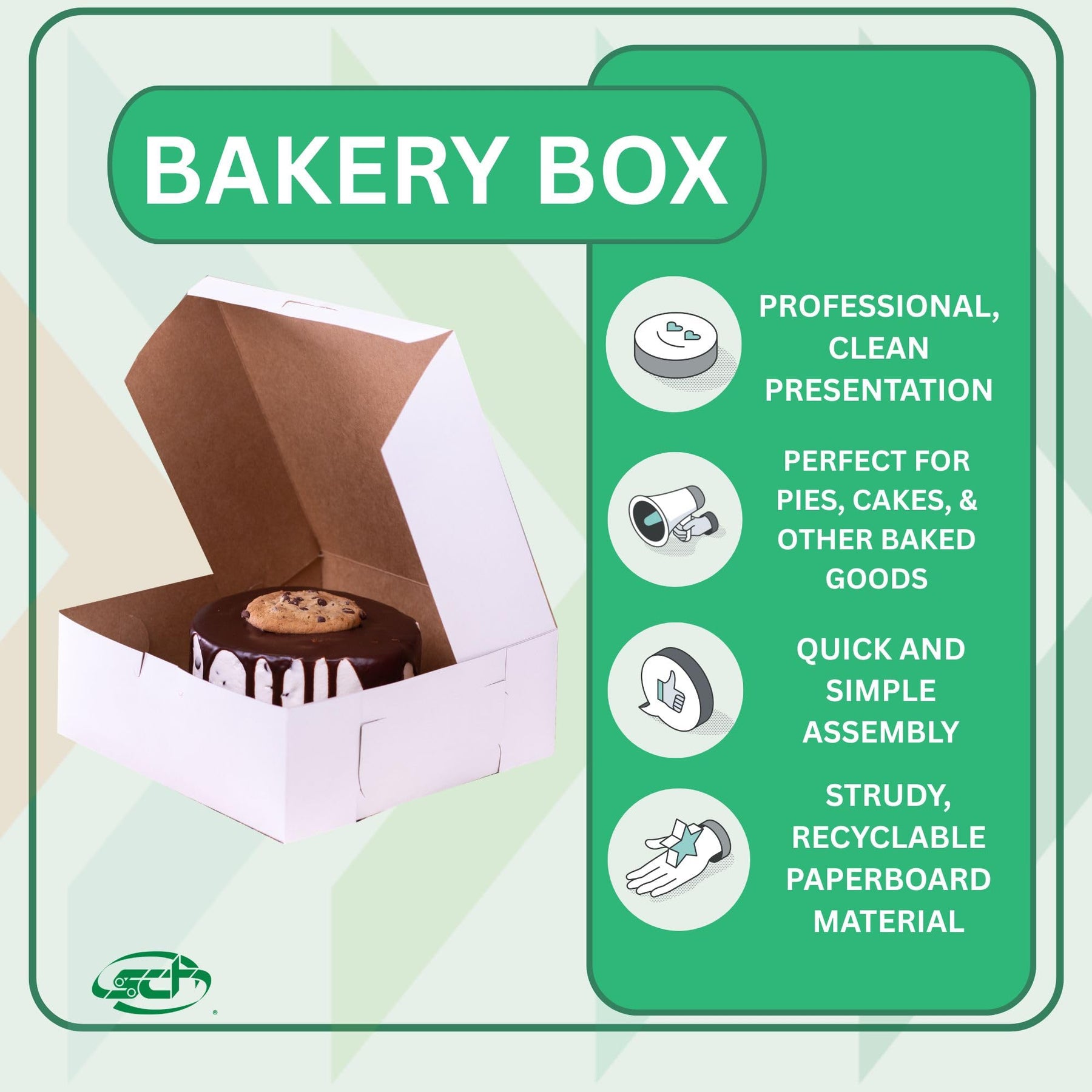 SCT White One-Piece Non-Window Bakery Boxes, 8 x 5 x 3, White, Paper, 250/Carton view 3