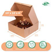 SCT Kraft One-Piece Non-Window Bakery Boxes, 10 x 10 x 4, Brown, Paper, 100/Bundle view 2