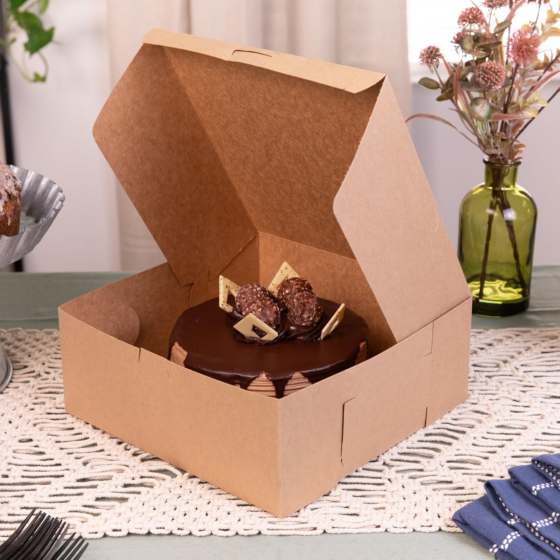 SCT Kraft One-Piece Non-Window Bakery Boxes, 10 x 10 x 4, Brown, Paper, 100/Bundle view 4