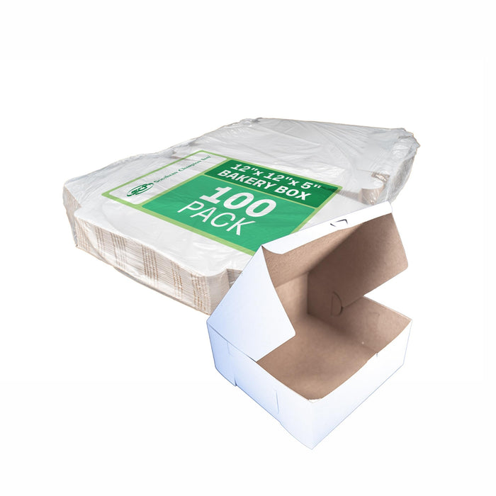 SCT White One-Piece Non-Window Bakery Boxes, 12 x 12 x 5, White, Paper, 100/Carton