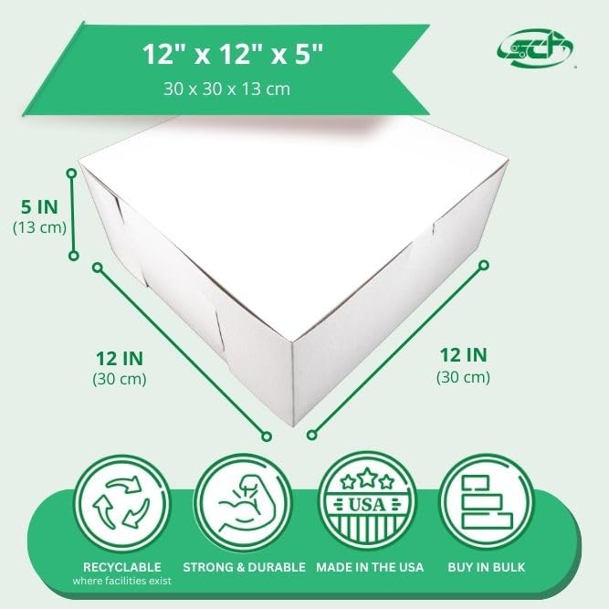 SCT White One-Piece Non-Window Bakery Boxes, 12 x 12 x 5, White, Paper, 100/Carton view 2