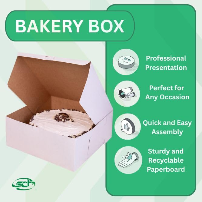 SCT White One-Piece Non-Window Bakery Boxes, 12 x 12 x 5, White, Paper, 100/Carton view 3