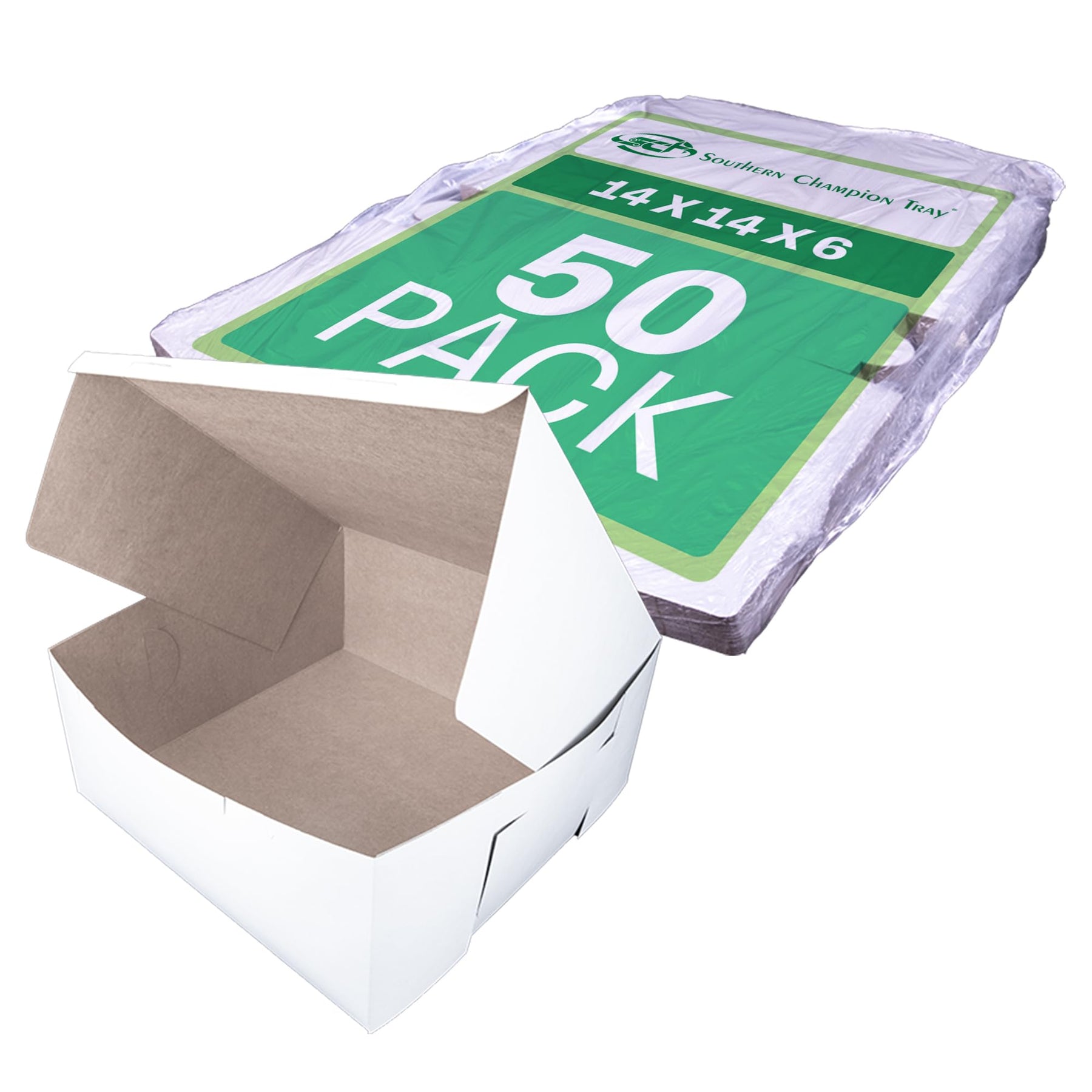 SCT White One-Piece Non-Window Bakery Boxes, 14 x 14 x 6, White, Paper, 50/Carton