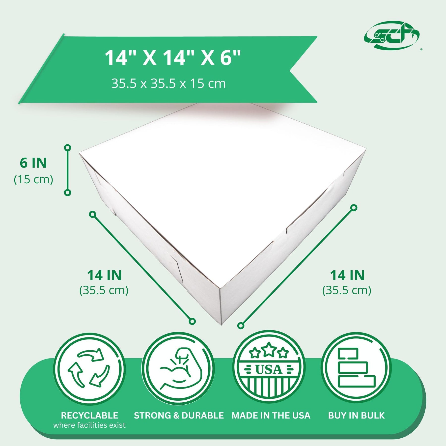 SCT White One-Piece Non-Window Bakery Boxes, 14 x 14 x 6, White, Paper, 50/Carton view 2