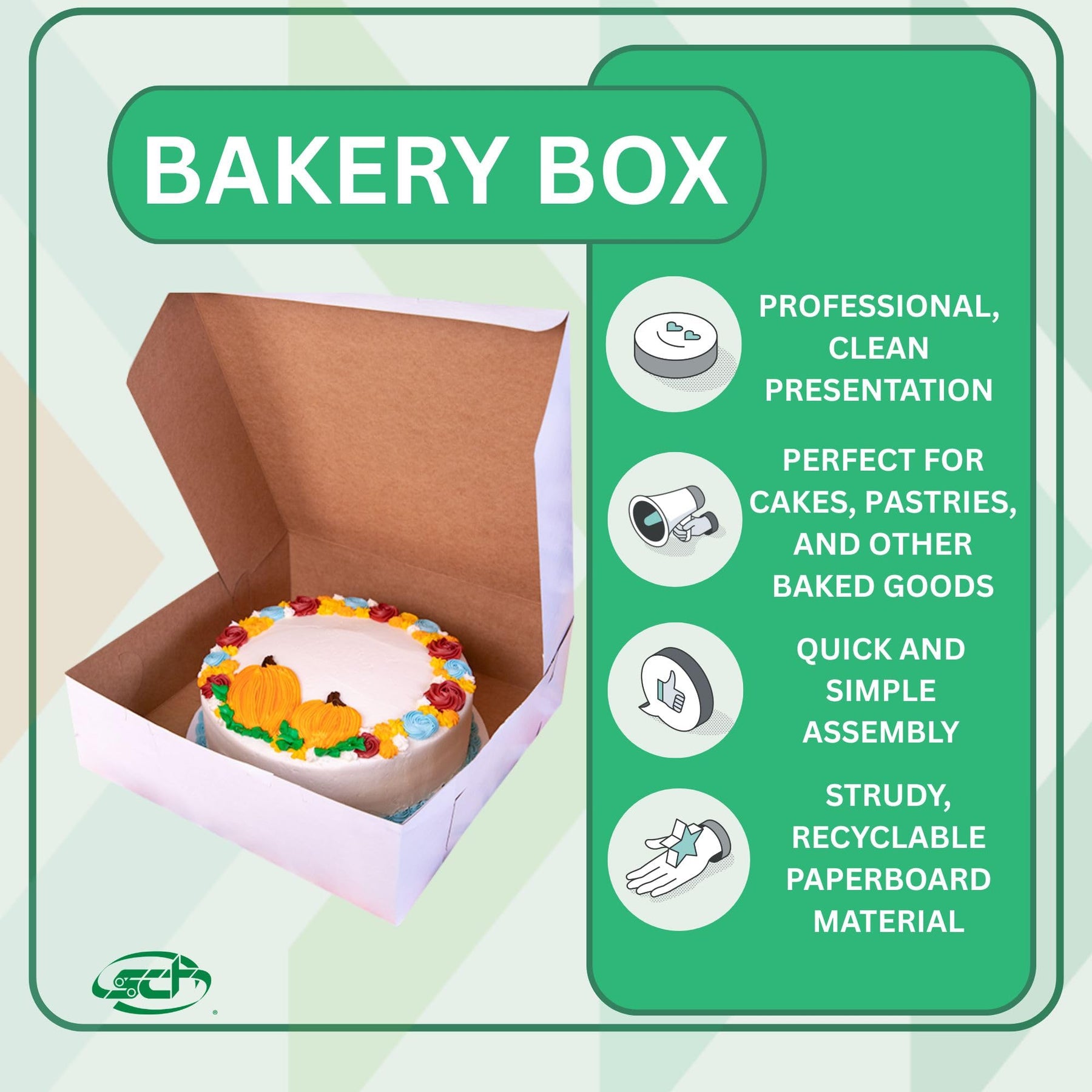 SCT White One-Piece Non-Window Bakery Boxes, 14 x 14 x 6, White, Paper, 50/Carton view 3