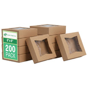 SCT Kraft Window Bakery Box (200 Quantity) 8x8x2.5, Automatic Bakery Carrier for Pies, Donuts, Pastries, Kraft with Clear Lid, 24013K