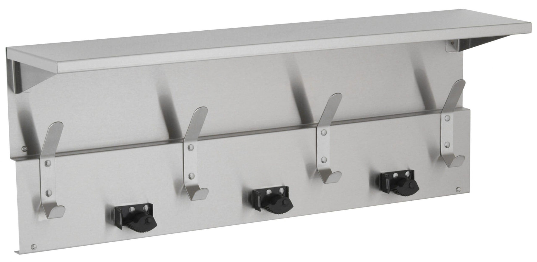 BOBRICK 239X34 Stainless Steel Shelf with Mop and Broom Holders and Hooks, Satin Finish, 34" Length, 13" Height view 2