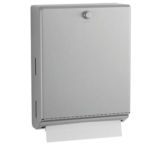 Bobrick B-2620 Surface Mounted Paper Towel Dispenser - Stainless Steel Commercial Bathroom Towel Dispenser with Knob-Latch 400 C-Fold or 525 Multifold Capacity