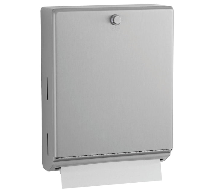 Bobrick B-2620 Surface Mounted Paper Towel Dispenser - Stainless Steel Commercial Bathroom Towel Dispenser with Knob-Latch 400 C-Fold or 525 Multifold Capacity