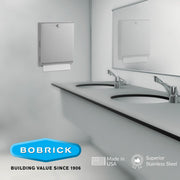 Bobrick B-2620 Surface Mounted Paper Towel Dispenser - Stainless Steel Commercial Bathroom Towel Dispenser with Knob-Latch 400 C-Fold or 525 Multifold Capacity view 5