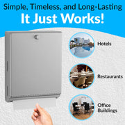 Bobrick B-2620 Surface Mounted Paper Towel Dispenser - Stainless Steel Commercial Bathroom Towel Dispenser with Knob-Latch 400 C-Fold or 525 Multifold Capacity view 6