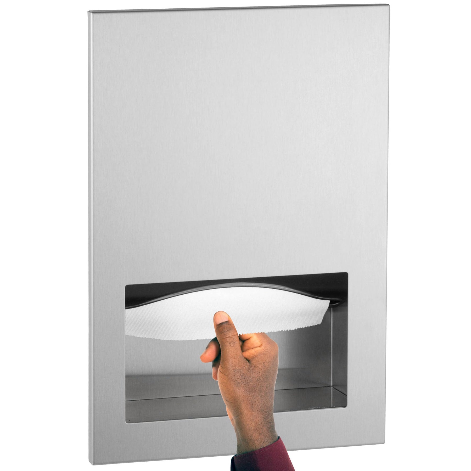 Bobrick Recessed Friction-Catch Paper Towel Dispenser for Commercial Use, Satin Finish, Holds 300 C-Fold and 400 Multifold Towels, TowelMate Built-In, Heavy-Gauge Stainless Steel (Model B-35903)