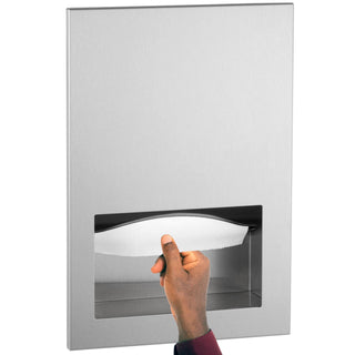 Bobrick Recessed Friction-Catch Paper Towel Dispenser for Commercial Use, Satin Finish, Holds 300 C-Fold and 400 Multifold Towels, TowelMate Built-In, Heavy-Gauge Stainless Steel (Model B-35903)