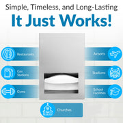Bobrick Recessed Friction-Catch Paper Towel Dispenser for Commercial Use, Satin Finish, Holds 300 C-Fold and 400 Multifold Towels, TowelMate Built-In, Heavy-Gauge Stainless Steel (Model B-35903) view 6