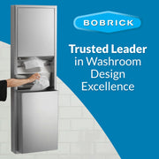 Bobrick 3949 ClassicSeries Stainless Steel Surface-Mounted Convertible Paper Towel Dispenser/Waste Receptacle, Satin Finish, 12 Gallon Capacity, 17-1/2" Width x 56-5/16" Height view 7