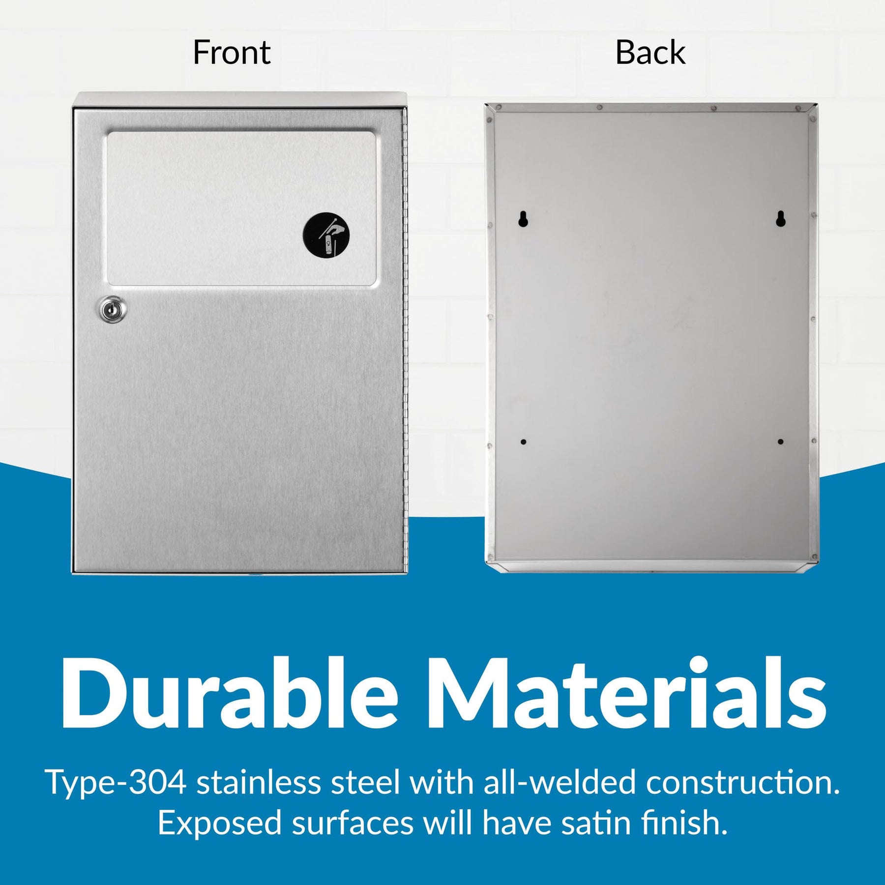 Bobrick Surface-Mounted Sanitary Napkin Disposal – ADA Compliant, Satin-Finish Stainless Steel, Leak-Proof 1.2-gallon Capacity, Self-Closing Panel, Durable & Hygienic Design for Commercial Bathrooms (Model B-254) view 2