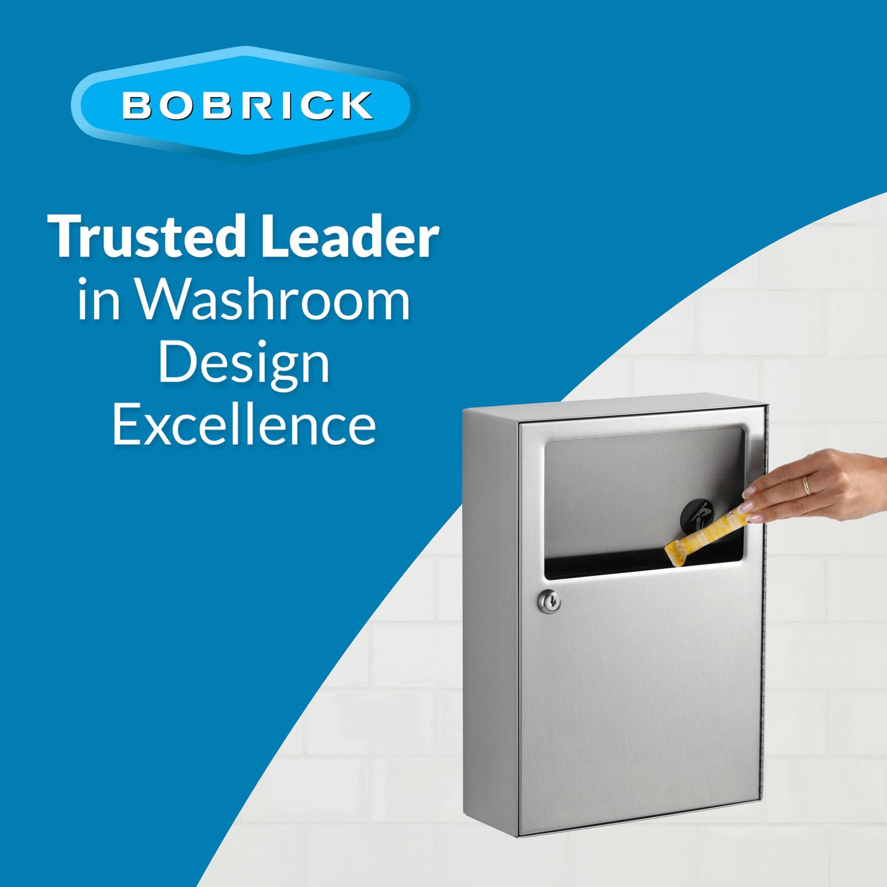 Bobrick Surface-Mounted Sanitary Napkin Disposal – ADA Compliant, Satin-Finish Stainless Steel, Leak-Proof 1.2-gallon Capacity, Self-Closing Panel, Durable & Hygienic Design for Commercial Bathrooms (Model B-254) view 4