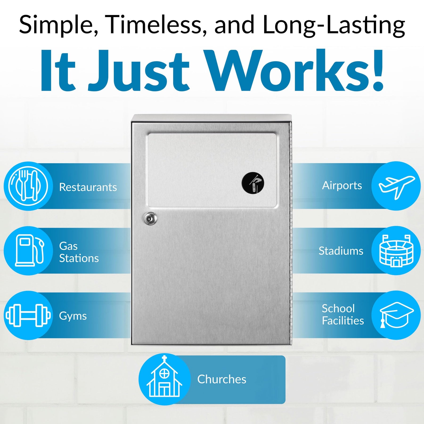 Bobrick Surface-Mounted Sanitary Napkin Disposal – ADA Compliant, Satin-Finish Stainless Steel, Leak-Proof 1.2-gallon Capacity, Self-Closing Panel, Durable & Hygienic Design for Commercial Bathrooms (Model B-254) view 5