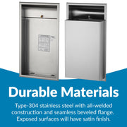 Bobrick Recessed Waste Receptacle, Satin Finish 12-Gallon –Wall-Mounted Stainless Steel Trash Can for Commercial Restrooms LinerMate Compatible (Model B-3644) view 2