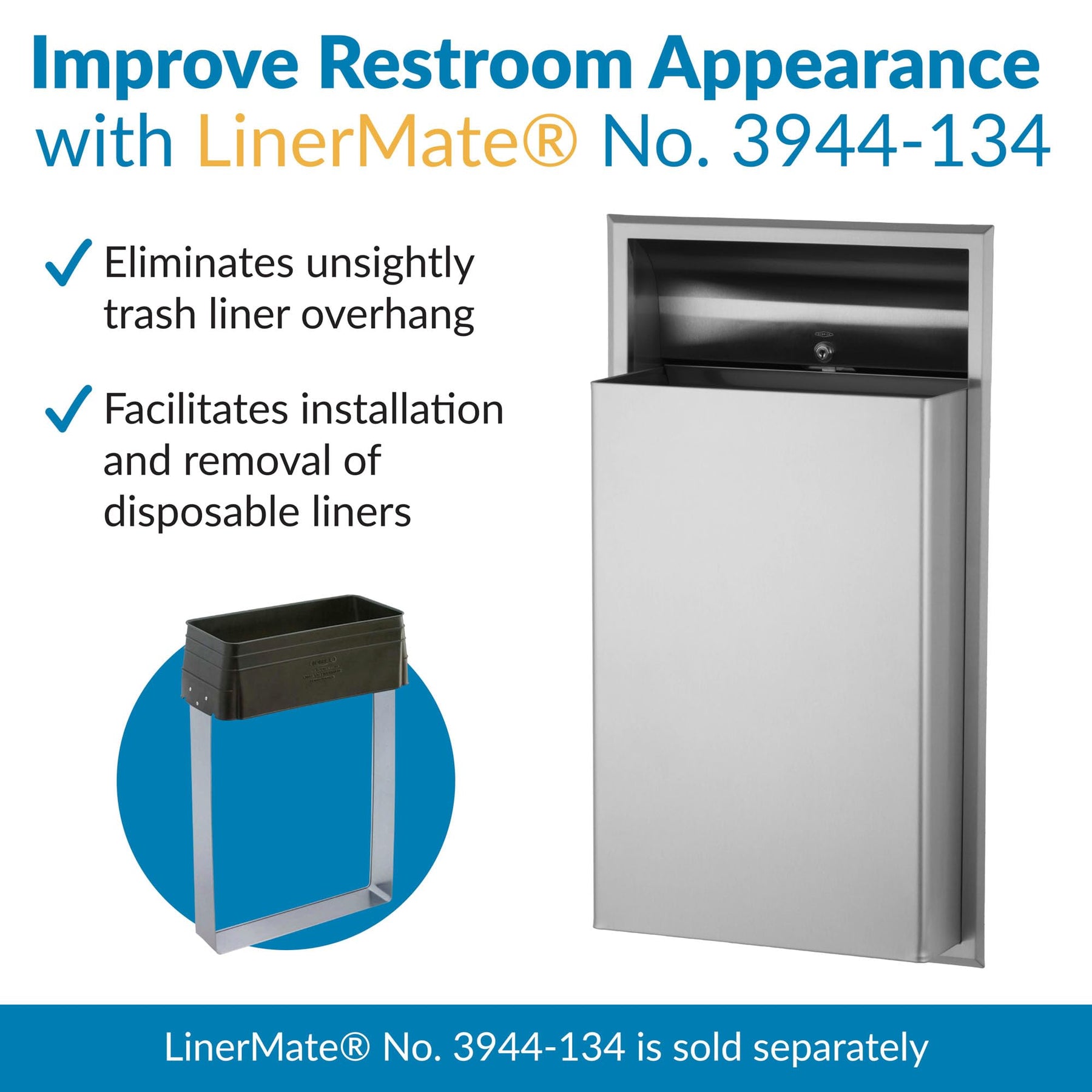 Bobrick Recessed Waste Receptacle, Satin Finish 12-Gallon –Wall-Mounted Stainless Steel Trash Can for Commercial Restrooms LinerMate Compatible (Model B-3644) view 4