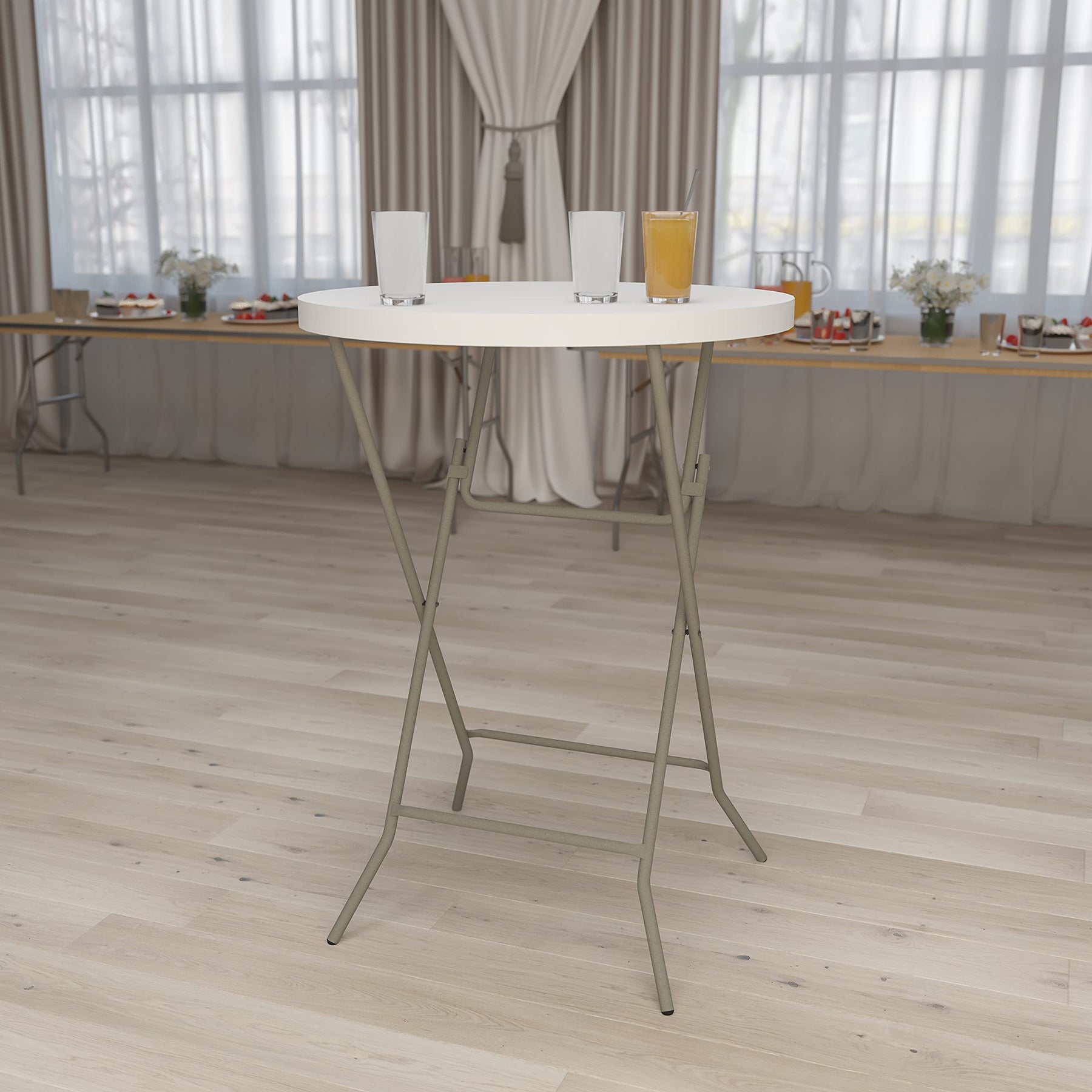Flash Furniture 2.63 ft Plastic Round Folding Bar Table, Granite White view 2