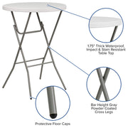 Flash Furniture 2.63 ft Plastic Round Folding Bar Table, Granite White view 3