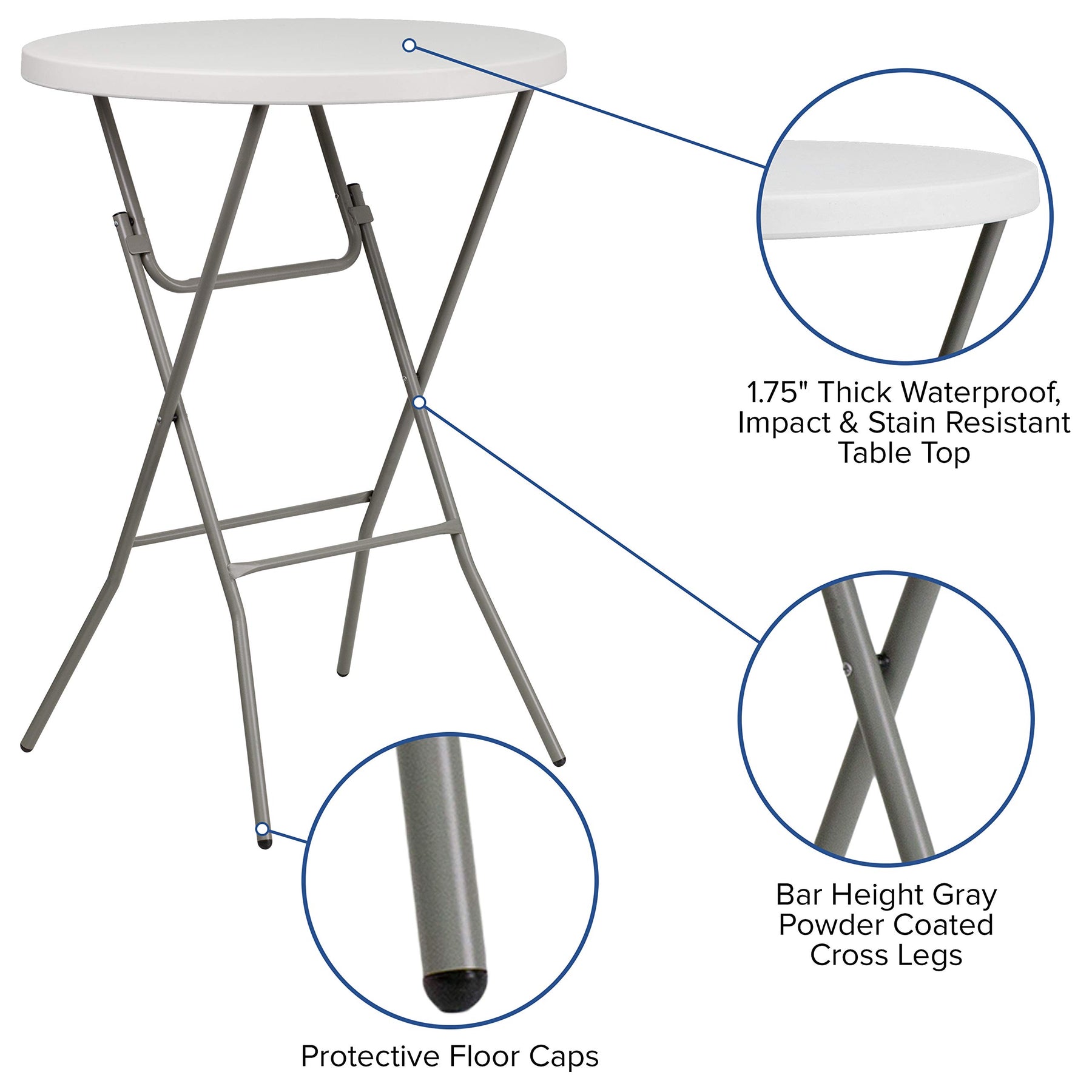 Flash Furniture 2.63 ft Plastic Round Folding Bar Table, Granite White view 3