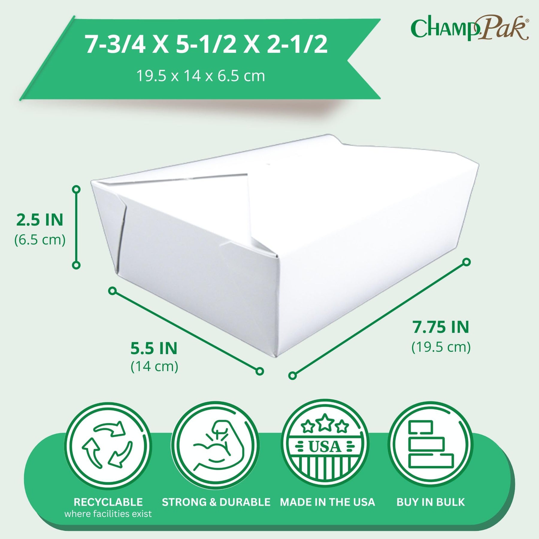 SCT ChampPak Retro Carryout Boxes, #3, 7.75 x 5.5 x 2.5, White, Paper, 200/Carton view 2