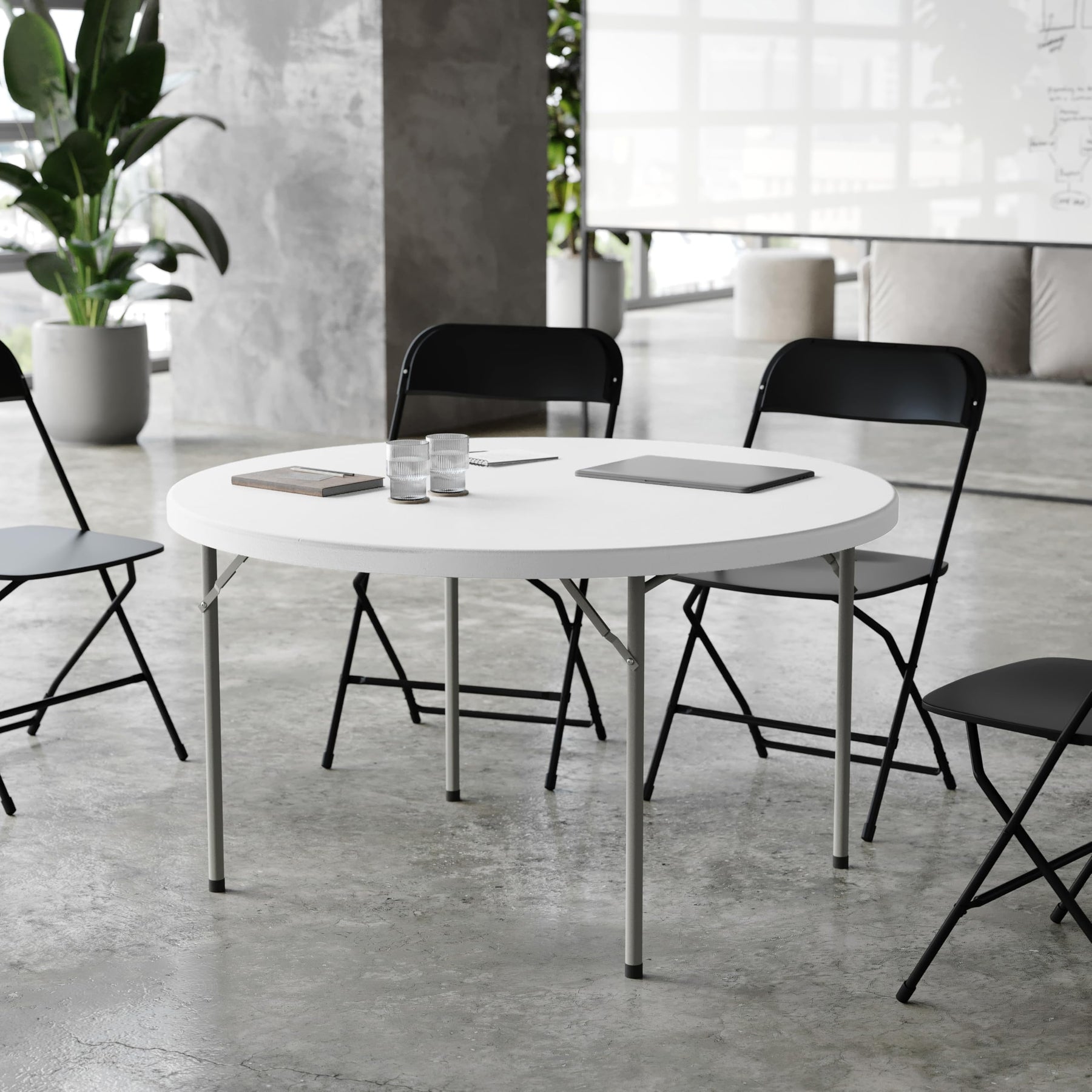 Flash Furniture 4 ft Plastic Round Folding Table, Granite White view 2