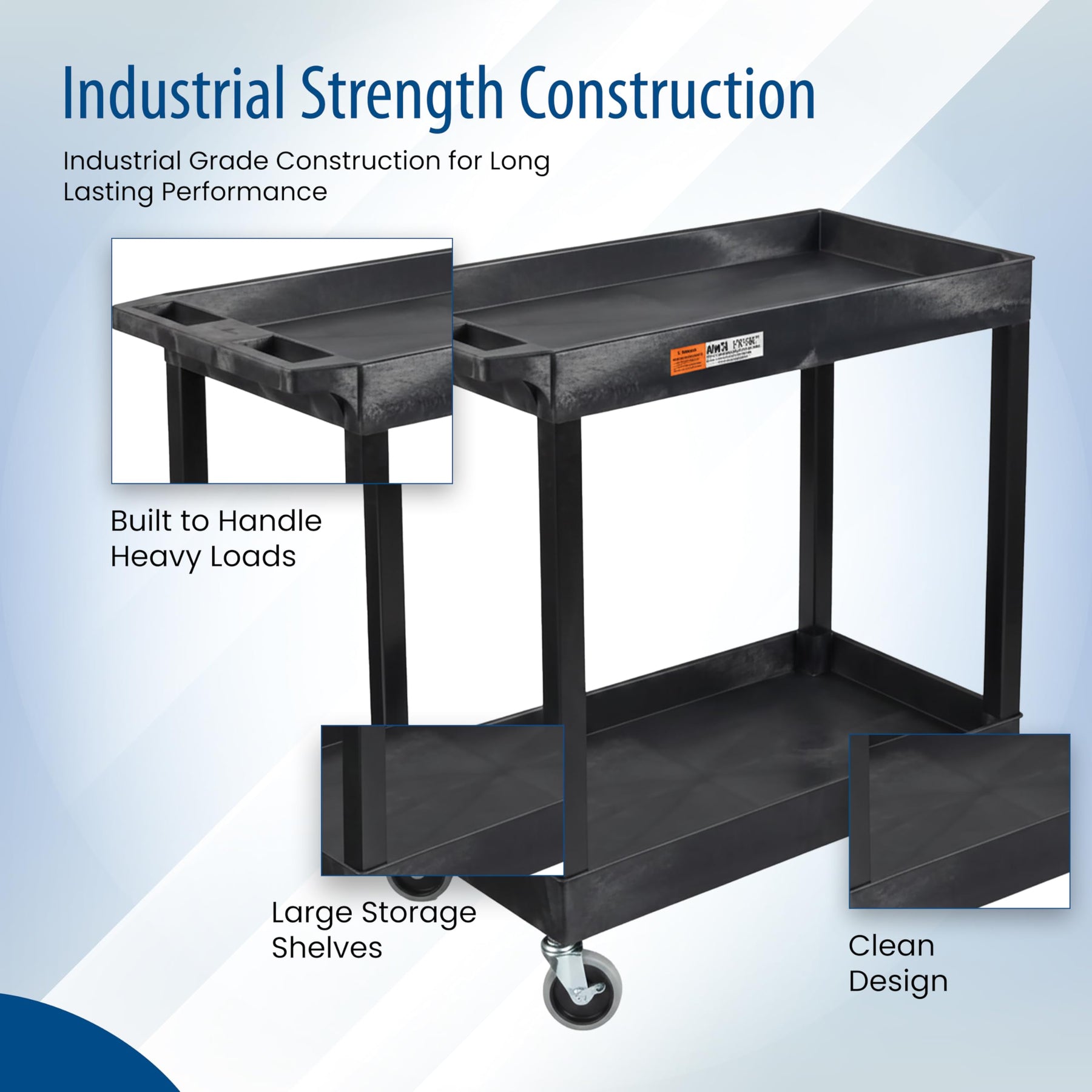 Luxor 32" x 18" Tub Storage Cart 2 Shelves - Black, (EC11-B) view 2