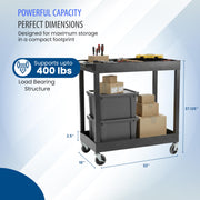 Luxor 32" x 18" Tub Storage Cart 2 Shelves - Black, (EC11-B) view 5