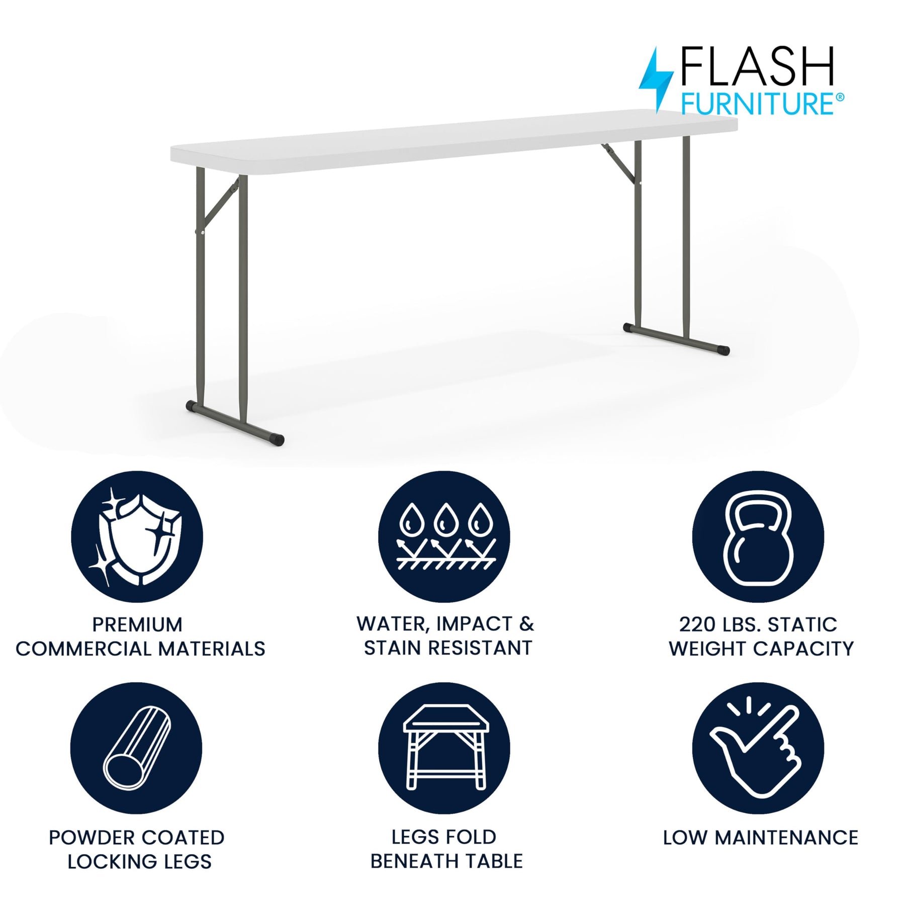 Flash Furniture 6 ft Plastic Folding Table, Granite White, 10-Pack view 2