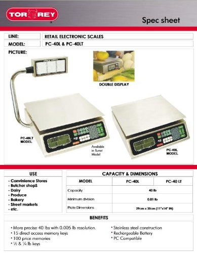 Torrey PC-40LT Price Computing Scale /Tower NTEP Legal For Trade,All Stainless Steel,40X0.01 lb view 2