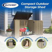 Suncast Horizontal Shed, Compact Outdoor Storage System, 34 Cu. Ft. Capacity, Sand & Slate - Lockable Multi-Wall Resin Organizer for Garbage Cans, Garden Tools, Bins, Bikes and Yard Equipment view 3