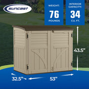 Suncast Horizontal Shed, Compact Outdoor Storage System, 34 Cu. Ft. Capacity, Sand & Slate - Lockable Multi-Wall Resin Organizer for Garbage Cans, Garden Tools, Bins, Bikes and Yard Equipment view 4