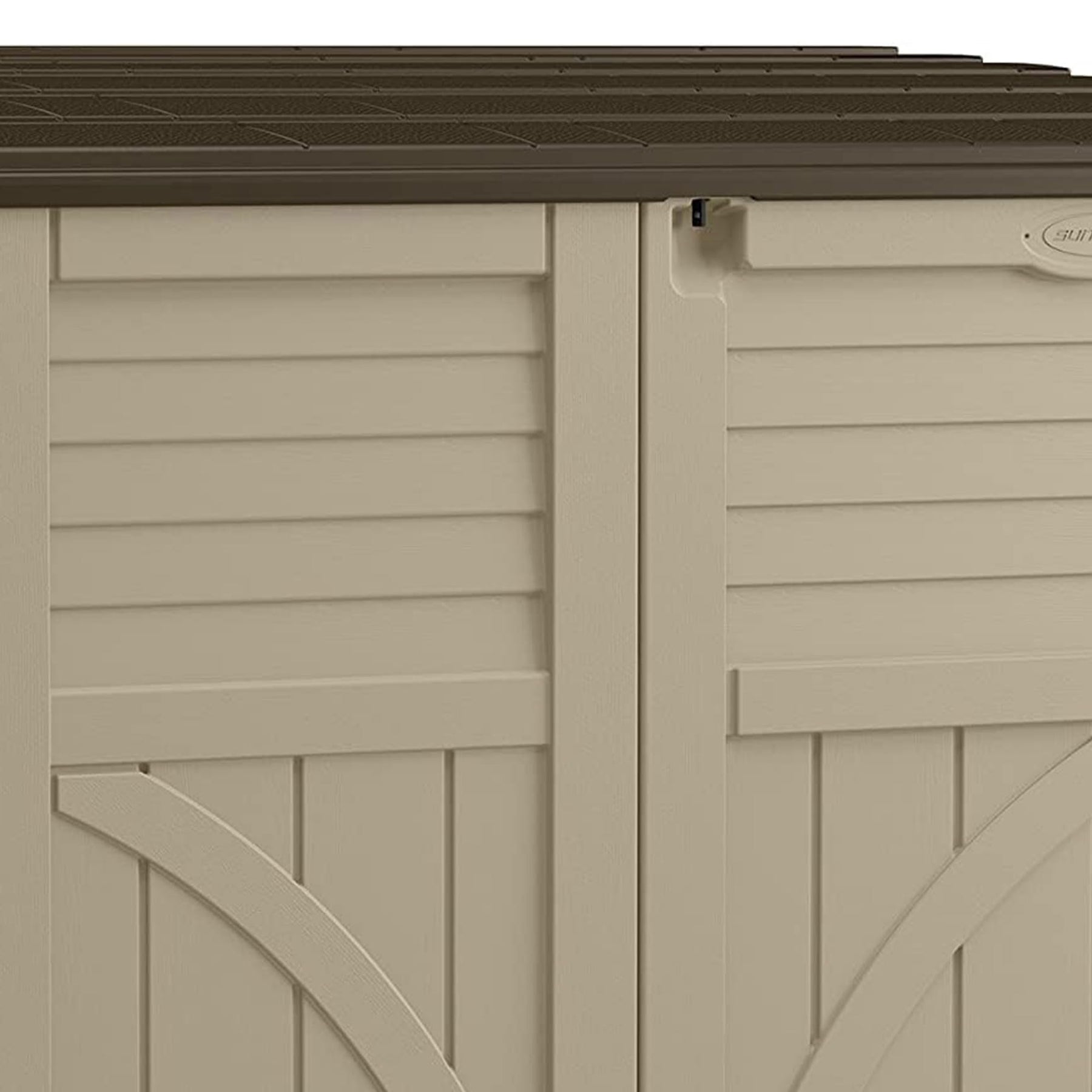 Suncast Horizontal Shed, Compact Outdoor Storage System, 34 Cu. Ft. Capacity, Sand & Slate - Lockable Multi-Wall Resin Organizer for Garbage Cans, Garden Tools, Bins, Bikes and Yard Equipment view 7