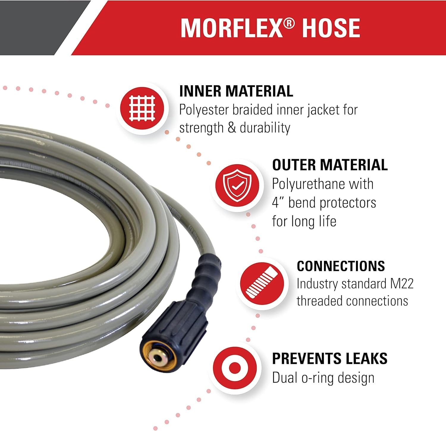 Simpson Cleaning 40224 Morflex Series 3300 PSI Pressure Washer Hose, Cold Water Use, Inner Diameter, Natural, 25-Feet (1/4 Inch) view 2