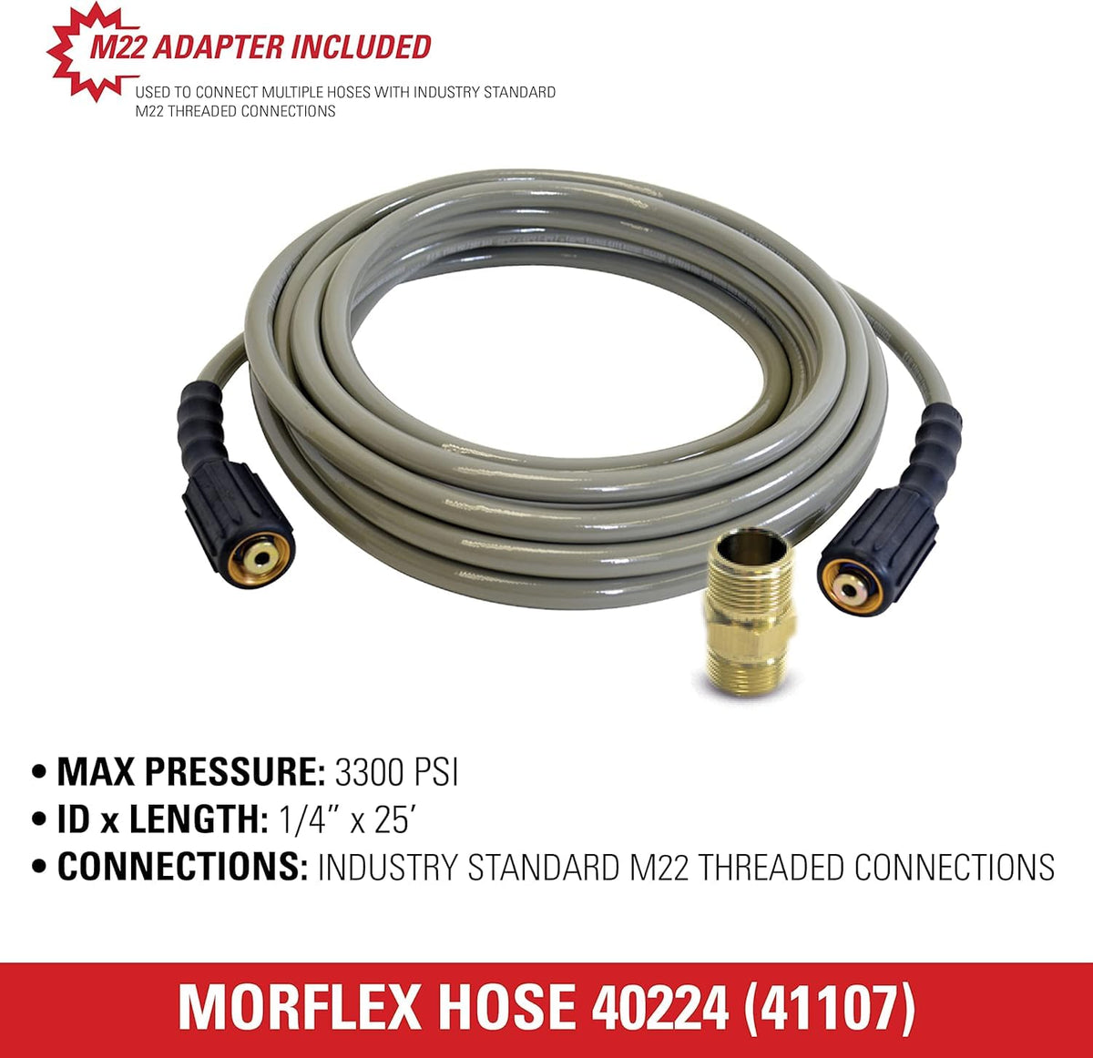 Simpson Cleaning 40224 Morflex Series 3300 PSI Pressure Washer Hose, Cold Water Use, Inner Diameter, Natural, 25-Feet (1/4 Inch) view 6