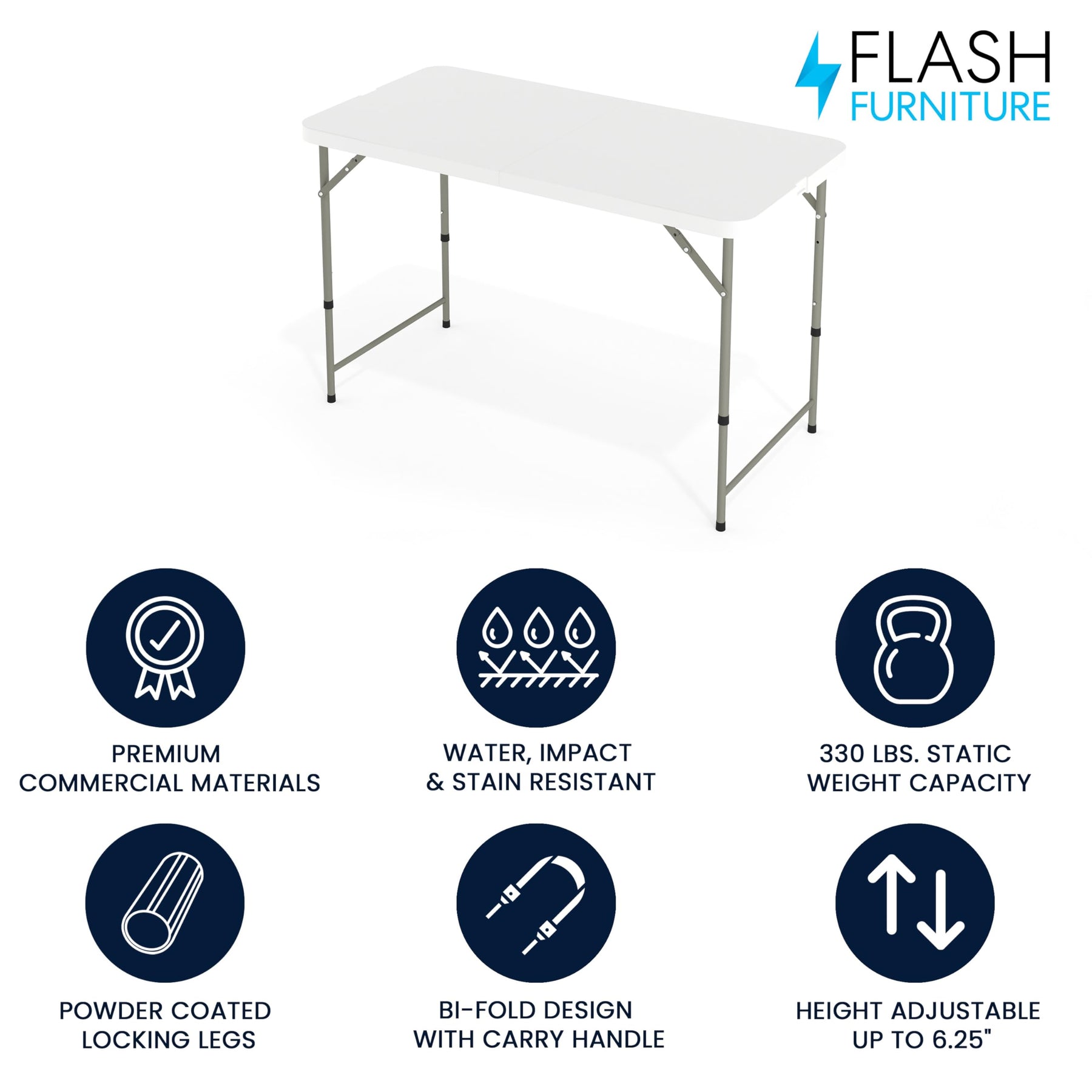 Flash Furniture 4-Foot Bi-Fold Granite White Plastic Folding Table view 2