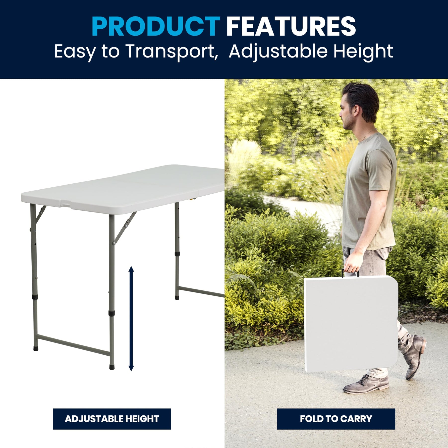 Flash Furniture 4-Foot Bi-Fold Granite White Plastic Folding Table view 8