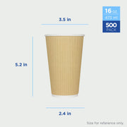 Karat 16oz Ripple Insulated Coffee Hot Cups [500 Count] Kraft Double Poly Lined Paper Hot Cup - Ideal for Hot Beverages, 90mm (C-KRC516) view 3