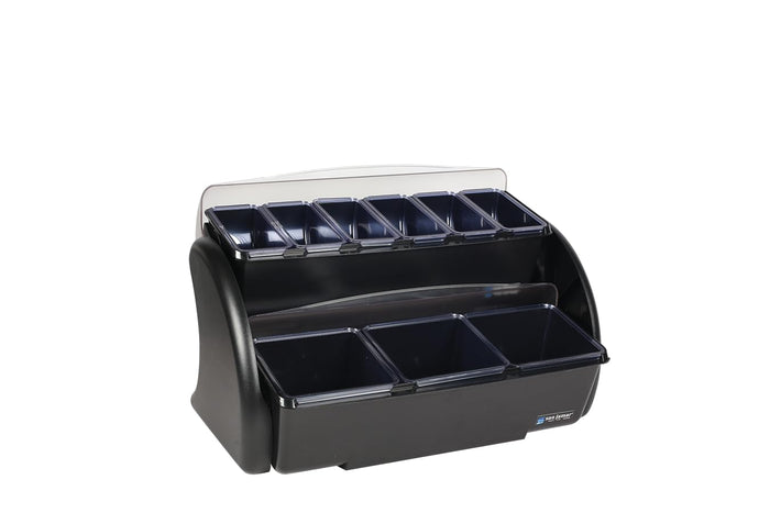 San Jamar Dome Stacked Condiment Center with Dome Lids for Kitchen, Bar, and Restaurants, Plastic, 9 Trays, Black