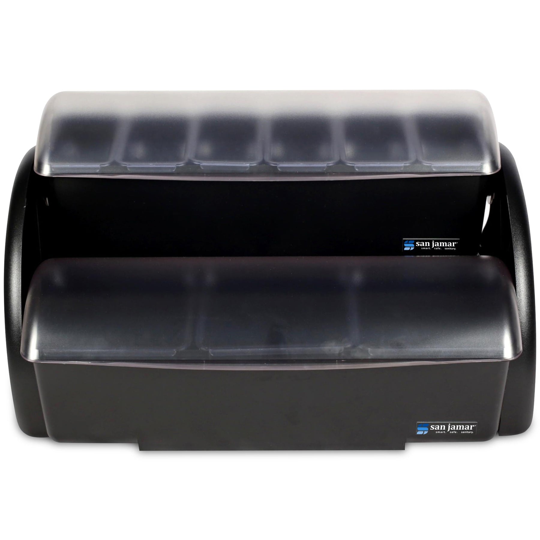 San Jamar Dome Stacked Condiment Center with Dome Lids for Kitchen, Bar, and Restaurants, Plastic, 9 Trays, Black view 2