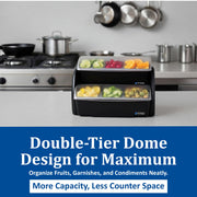 San Jamar Dome Stacked Condiment Center with Dome Lids for Kitchen, Bar, and Restaurants, Plastic, 9 Trays, Black view 4